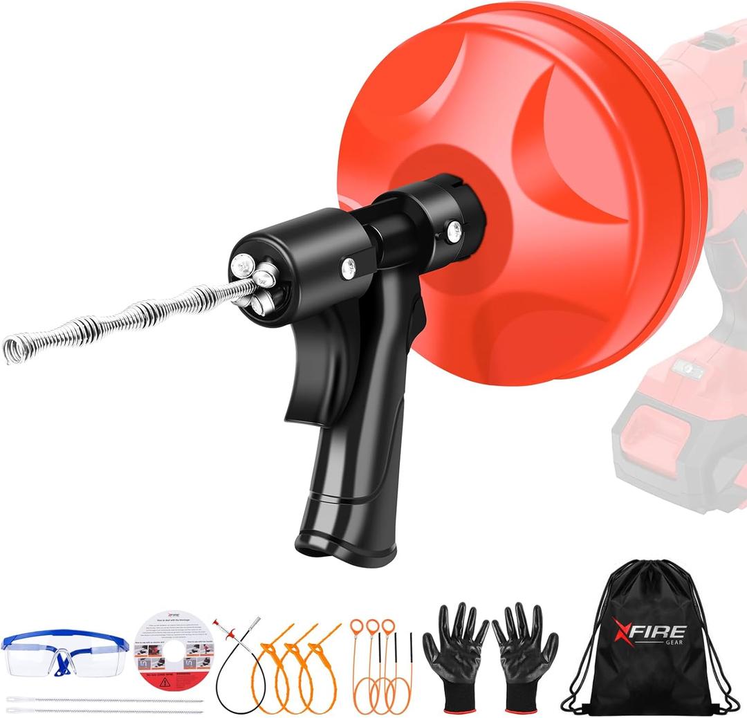 35 FT Double Mode Drain Snake Tools, 14-in-1 Drain Auger for Sink and Drain Unblocking, Plumbing Snake for Kitchen, Bathrom and Shower Sink, Snake for Real DYIsUpgraded (35ft-red&black)