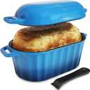 Dutch Oven Enameled Cast Iron Bread Pan with Lid Sourdough Loaf Pans for Baking Bread Large Heavy Oval Bread Dutch Oven with Movable Handle 4 Qt Blue Dishwasher Safe