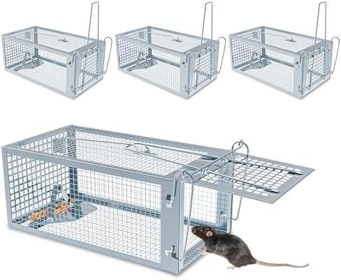 4 Packs Humane Rat Trap Outdoor, Wanqueen Humane Mouse Traps Indoor, Small Rodent Chipmunk Squirrel Trap and Other Live Animal Cage Catch and Release