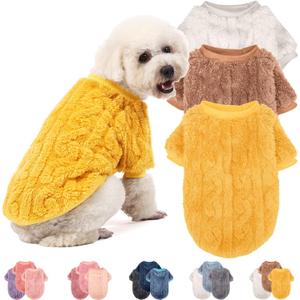 4 x Dog Sweater, 3 Pack Dog Sweaters for Small Dogs or Cats, Girl or Boy, Warm Dog Clothes Shirt Coat for Winter Christmas (Beige, Coffee, Yellow, XX-Small)