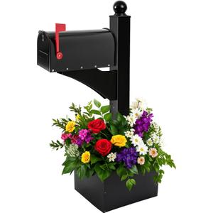Colingmill Black Iron Mailbox Posts with Mailbox and Planter Box for Outside Decorative Ground Mounting Post 56 Inch / 4.6 ft Tall Heavy Duty Stand for Outdoor Use