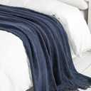 BOURINA Navy Throw Blanket 50x60 Inches Throw Textured Solid Soft Sofa Throw Couch Cover Knitted Decorative Blanket