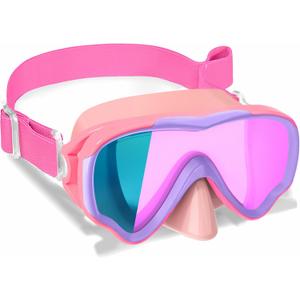 Kids Swim Goggles with Fabric Strap for Kids 3-15, Leak Proof Swimming Goggles Nose Cover 180 Clear View (pink)