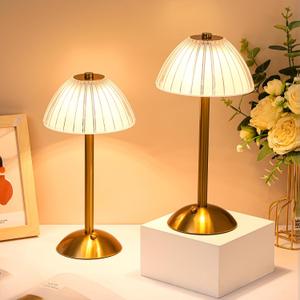 Liliful 6 Pcs Cordless Table Lamp Rechargeable Touch LED Small Gold Portable Battery Operated USB-c Desk Lamp 3 Color Dimmable for Bedroom Living Room Dining (Gold,Mushroom Style)