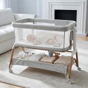 GROWNSY 5-in-1 Baby Bassinet Bedside Sleeper with Gentle Manual Rocking, Standard, 39"L x 20"W x 30"H