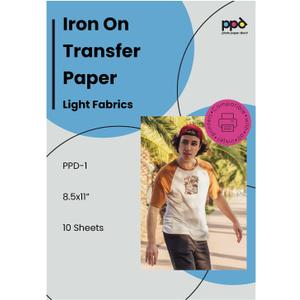 PPD Inkjet Premium Iron-On White and Light Color T Shirt Transfers Paper LTR 8.5x11 Pack of 10 Sheets (PPD001-10)