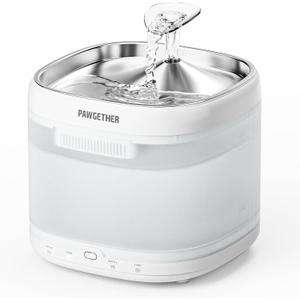 PAWGETHER Cat Water Fountain, Ultra Quiet Pumpless Pet Water Fountain with Stainless Steel Tray, 67oz/2L Water Fountains for Cats Indoor with 360 Motion Sensor for Cats & Dogs (with Filter)