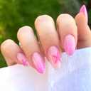 MERVF Almond Press on Nails Medium Fake Nail Pink Ombre French Tip Glue ons Glitter Stiletto Acrylic Star Design Art Summer Beach Manicure Glossy 24pcs