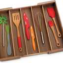 Lipper International Acacia Wood Expandable Flatware Drawer Organizer for Kitchen Utensils, Silverware, or Home Office Supplies, 12 3/4" to 23" Wide x 18" Deep x 2 1/2" High