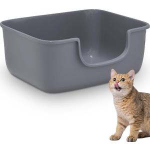 Large Cat Litter Box with High Sides, Open Kitty Litter Boxes Anti-Splashing for Indoor Cat Low Entry Cat Litter Pan for Small and Elderly Cats, Tool-Free Assembly (19.7 * 15.76 * 8.67 Grey)