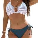 Blooming Jelly Womens Bikini Sets Two Piece Cheeky Swimsuits Curvy Cutout String Bathing Suits, (X-Large, Striped Blue)