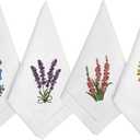 HCRAFT Embroidered Cotton Table Napkin, Cloth Napkins Set of 4 18"x18" Mixed Color Hyacinth Bulbs Napkin Square Fabric, Dining Room, Napkins Cloth Machine Washable, Cotton Cloth Napkins, Great Present