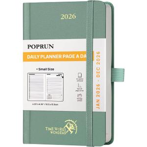POPRUN 2026 Daily Planner One Page Per Day A6 Size Calendar (4.25" x 6.25") - 12 Months Hourly Appointment Book with Hardcover, Monthly Tabs, Pocket, Pen Holder - Midnight Green