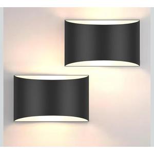 FOLKSMATE Modern LED Wall Sconces, 3000K Warm White Hardwired Wall Lights Set of 2, 10W Up and Down Wall Mount Light, Matte Black Indoor Sconces Wall Lighting