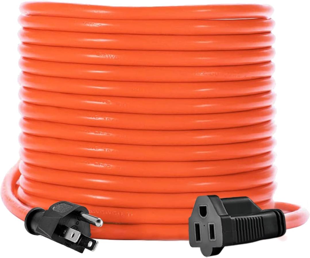 KMC 75ft Outdoor Extension Cord, 75-Foot 16/3 Weatherproof Indoor/Outdoor Extension Cable, Flexible SJTW 16-Gauge 100% Copper Wire, Durable Vinyl Jacket, UL/ETL Certified, 10A 1250W, Orange