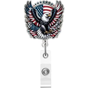 USA 250th Anniversary Badge Reel Bald Eagle and American Flag with Eagle Badge Reel Retractable Clip, Cute Gifts for Nursing Student Medical Worker Teacher Doctor