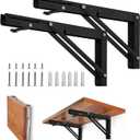 Storystore Folding Shelf Brackets - 10 Inch Heavy Duty Metal Collapsible Shelf Bracket for Bench Table, Shelf Hinge Wall Mounted Space Saving DIY Bracket, Max Load: 150 lb (2 PCS, Black)