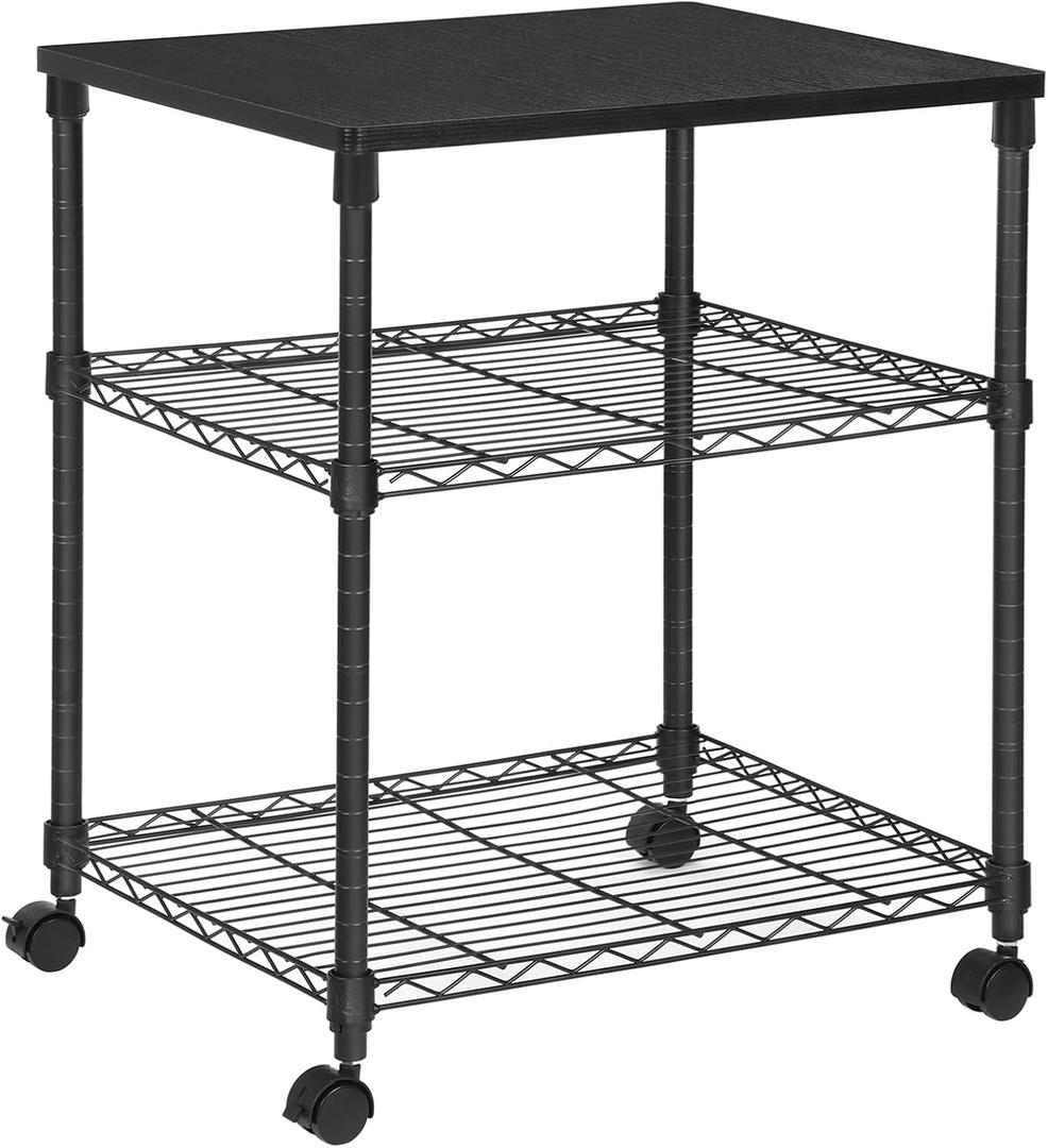 SONGMICS 3 Tier wide Printer Stand, Printer Table with Wheels, Rolling Printer Cart, Printer Desk with Metal Frame for Home Office, 22 x 18.1 x 26.8 Inches, Black ULGR32BK