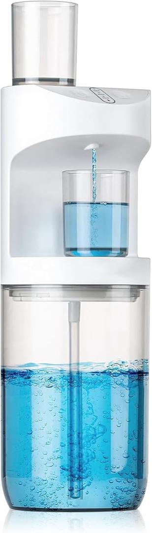 Automatic Mouthwash Dispenser, 19.35oz Touchless Electric Wall-Mounted & Countertop, Rechargeable Mouth Wash Dispensers for Bathroom with Magnetic Cups for Kids & Adults, White