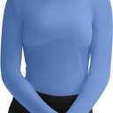 Zengjo Women's Long Sleeve Workout Tops Slim Fitted Moisture Wicking Running Gym Exercise Shirt,Nylon Spandex Athletic Tees, Large, Blue 