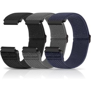 Compatible with 16mm 18mm 19mm 20mm 22mm 24mm Watch Bands Quick Release Replacement Wristband,Adjustable Stretchy Nylon Solo Loop Straps Fabric Braided Sport Elastic Bands for Men Women (Black+Grey+Indigo)