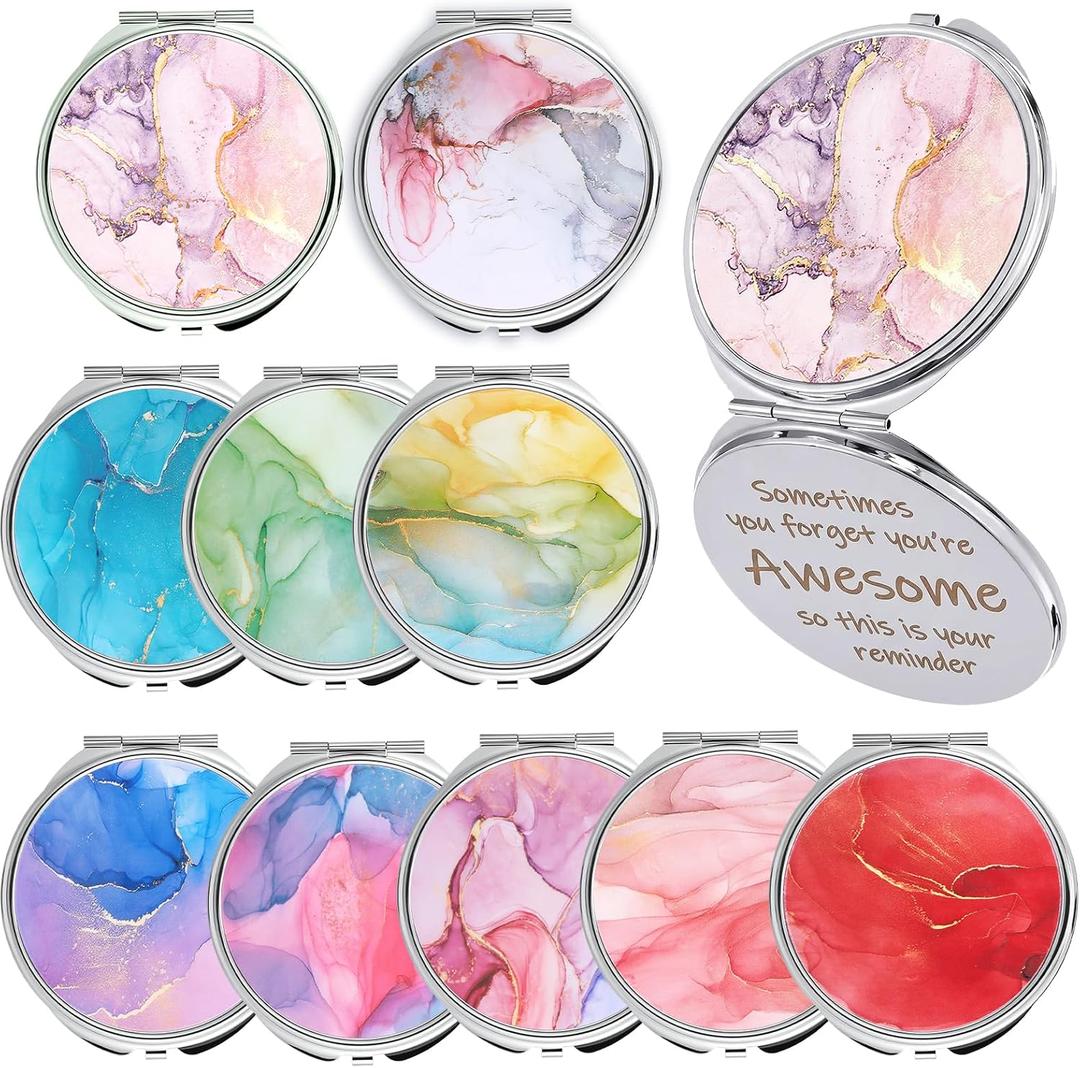 Sliner 10 Pcs Inspirational Compact Folding Mirror for Mom Mother's Day Inspirational Small Gifts that Reminds Mothers, You're Awesome for Women Client Girlfriends Staff Travel Weddings Birthdays