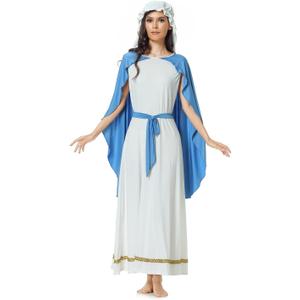 Virgin Mary Costume for Womens, Adult's Biblical Robe Role-Play Easter Church Halloween Christmas Cosplay (Medium, Blue-white)