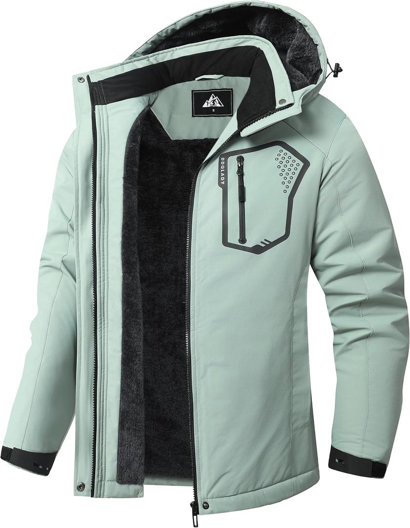 Women's Ski Coat Waterproof Jacket Hooded Windproof Outerwear | Detachable Hood, Multi-Pocket Design, Waterproof, Windproof Fleece Lined Winter Jacket For Snowboarding (M)