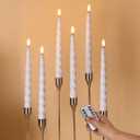 White Flameless Taper Candles with Remote, Spiral Candles Battery Operated, Flickering LED Wax Candlesticks Set of 6