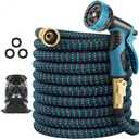 200 ft Expandable Garden Hose w/10 Functions Spray Nozzle, Water Hoses with 3/4" Solid Brass Connector, Flexible Lightweight Hose Expanding Water Pipe for Car Washing, Gardening (Black Blue)