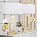 Seealle Nightstand Table Lamps for Bedrooms Set of 2 - Touch Bedside Lamp with USB C+A, 3 Way Dimmable Living Room Lamps for End Tables Set of 2(White&Gold)
