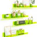 upsimples Acrylic Shelves for Wall Decor, 15" Display Shelf for Figure, Nail Polish, Wall Organizer for Bathroom, Bedroom, Living Room, Playroom, Kids Bookshelf, Clear Fluorescent Green, 4 Pack