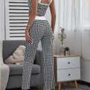 Milumia Women's 2 Piece Outfit Houndstooth Wide Strap Tank Top and Long Pants Set L