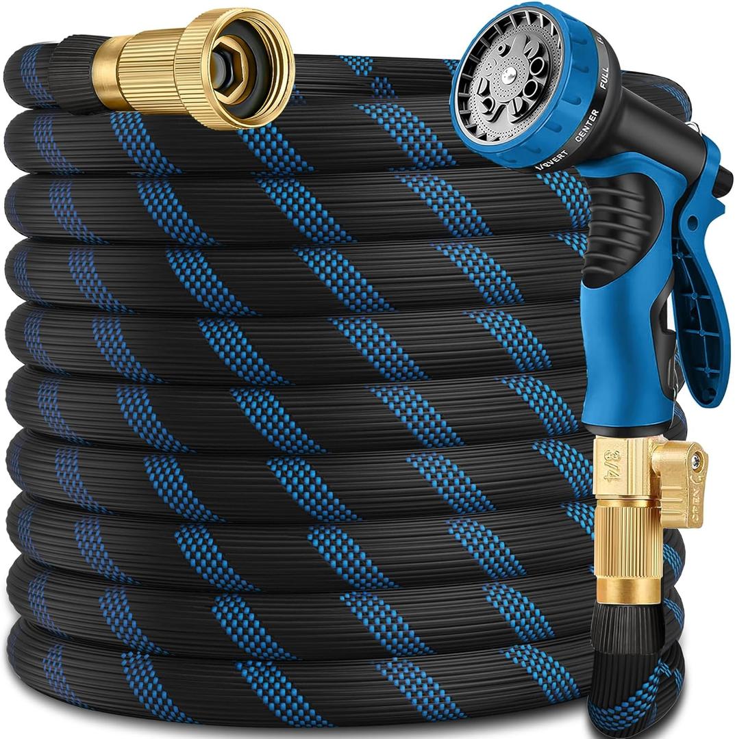 100 ft Expandable Garden Hose - 2025 Upgraded Flexible Water Hoses with 10 Spray Nozzle -Car Wash Hose with 3/4" Solid Brass Connector - Flexible Expanding Hose with 10 Pattern Spray Nozzles