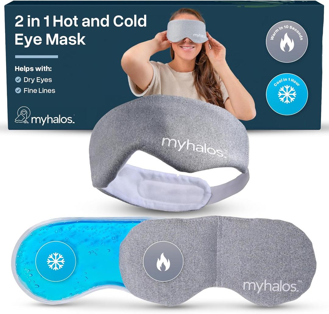 MyHalos 2-in-1 Hot & Cold Gel Eye Mask - Cooling Eye Mask for Puffiness, Fine Lines, Sinus Relief & Stye, Migraine, Puffy, Heated, Cold Ice Face Pack Compress Freezer