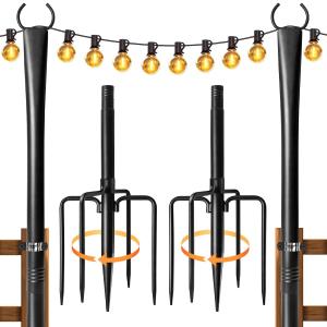 2 Pack String Light Poles for Outside, Thickened Metal Lights Hanger Pole Outdoor with Fork, Lighting Hanging Post Accessories for Patio Decor Garden Backyard Yard Front Porch Outside Decorations