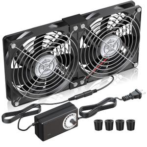 2 x 120mm 240mm Computer Fan with AC Plug 110V/220V to DC 12V Power Supply, Speed Controller 3V-12V Adjustable, for PC Case/Server/Cabinet/Workstation/Small Box Exhaust Cooling