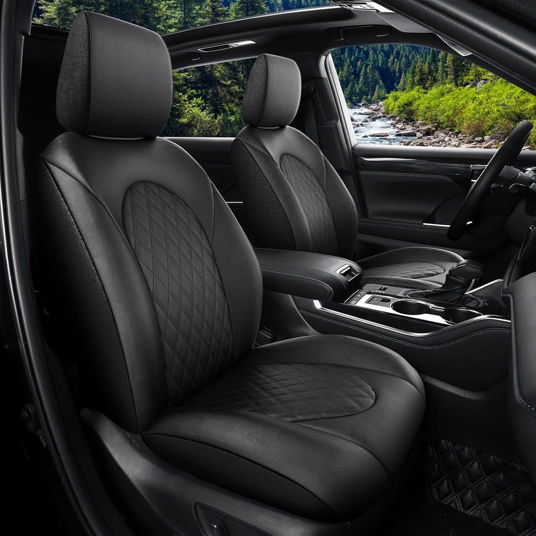 GIANT PANDA Customized Full Set Car Seat Covers Fit for Toyota Highlander 2020 2021 2022 2023 2024 2025 XLE/XSE/Limited/Platinum/Hybrid 2nd Row Captain Chair, 7 Seats, Three Rows, Faux Leather (Black)