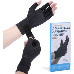 Tikaton Copper Infused Compression Arthritis Gloves with Wrist Strap for Hand Pain,Carpal Tunnel,Tendonitis, Fits Women & Men (Small/Medium)