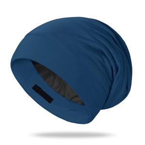 OLESILK Mulberry Silk Bonnet for Men, Mens Bonnet for Curly Hair, 100% Real Silk Hair Bonnet for Sleeping, Night Cap for Frizzy Hair, Royalblue (Medium, Dark Teal)
