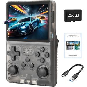 R40S Pro+ Handheld Game Console, 30000 in 1 Games Mini Retro Video Console, 3.5-Inch IPS Screen,256GB TF Memory Memory,Built in 45+ Emulators,3800mAh Battery (Transparent Black 256G)