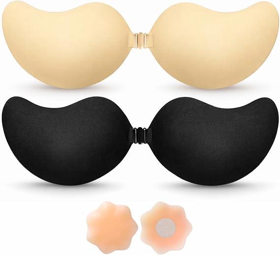 Set Of 2 Strapless Sticky Push-Up Bra for Women,Adhesive Invisible Backless Nipple Covers, Size F