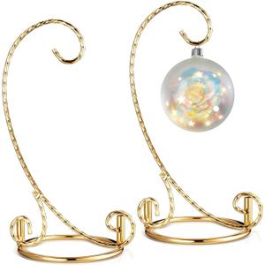 2 Pcs Ornament Display Stand - Small Twisted Ornament Hanger Stand Holder Hanging Terrarium Holder Plants Witch Ball Wedding Party Ornaments Perfect for Home and Office Decor Gold 7.5" H, 2 pack