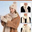 Women Winter Warm Hat Scarf Gloves Set, Touchscreen Gloves Beanie Hat Thick Scarf Set, 3 Pieces Warm Winter Gift (Gray)