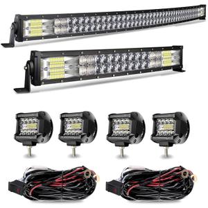 Led Light Bar Kits 52 Inch 1122W Straight +32 Inch 672W Straight Triple Row Spot Flood Combo Beam Light Bars+3Pcs 4Inch 60W Led Fog Lights W/Rocker Switch Wiring Harness for Jeep Trucks ATV UTV Boats