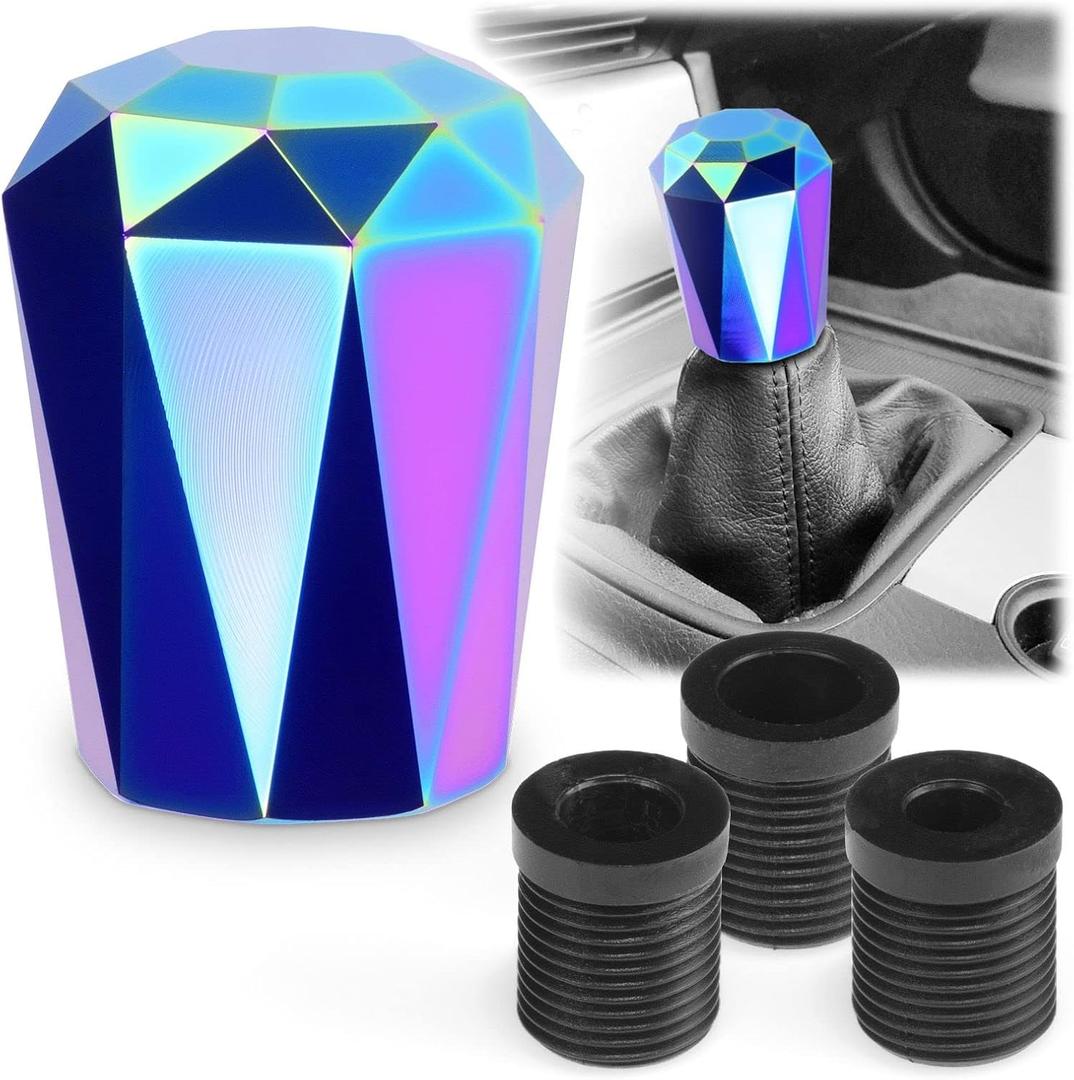 EZAUTO WRAP Universal Neo Chrome Diamond Shifter Chrome Aluminum Automatic Shift Knob Stick Manal Gear Lever Handle with 3 Threaded Adapters (6cm)