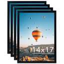 JCJMY 14x17 Picture Frame Set of 4 Black for Wall Hanging, Wall Mounting Horizontally or Vertically, 14 x 17 Wall Gallery Poster Photo Frame with Shatter Resistant Plexiglass, 4 Pack, Black