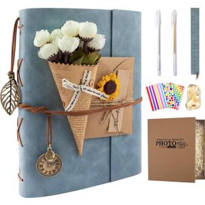 Scrapbook Photo Album 100 Pages, 60 Page Self Adhesive+40 Page Kraft Paper DIY Photo Book for 2x3 3x5 4x6 5x7 Pictures, Leather Memory Book for Wedding Baby Family Travel Birthday Christmas (Large(8.5INCH11INCH))