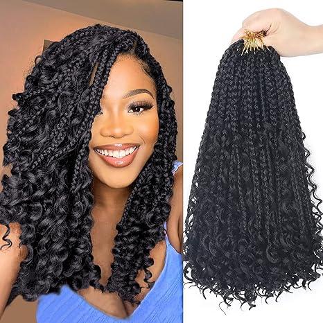 Goddess Box Braids Crochet Hair With Curly Ends 14 Inch Bohomian Box Braids Crochet Braids 8 Packs 3X Crochet Braids Synthetic Braiding Hair Extension for Black Women (14 Inch (Pack of 8), 1B