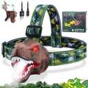 Dinosaur Headlamp for Kids Flashlight Rechargeable Led Headlights Roar & Silent Mode, T-Rex Dinosaur Toys for Kids 3-5 4-6 5-7 6-8, Camping Gear, Easter Gifts for Boys Girls Adults